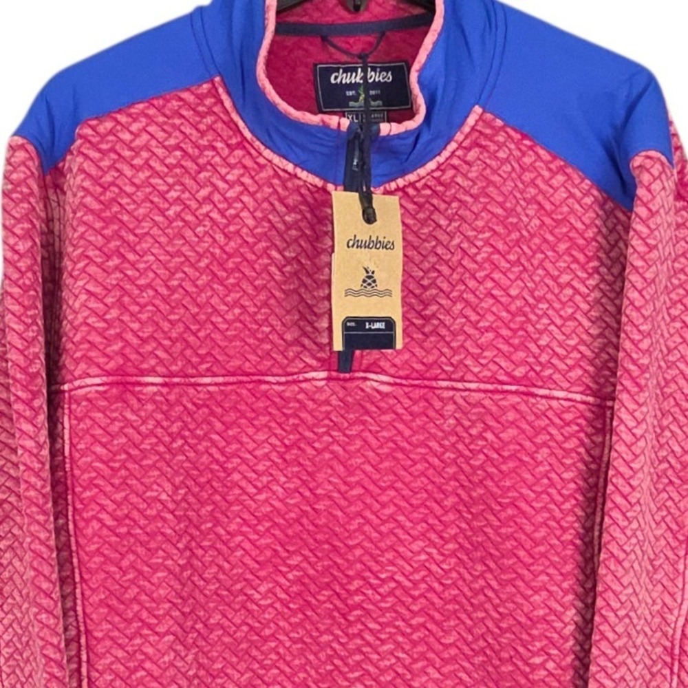 Chubbies 1/4 Zip Pullover Mens XL Pink Quilted Fleece Sweatshirt Blue Casual NWT